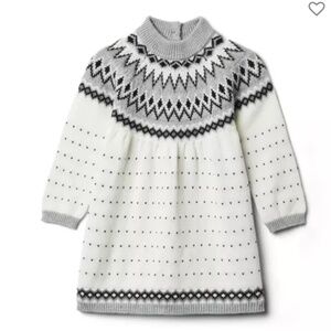 NWT JANIE AND JACK GIRLS BABY FAIR ISLE SWEATER DRESS BLACK WHITE 6-12 MONTHS